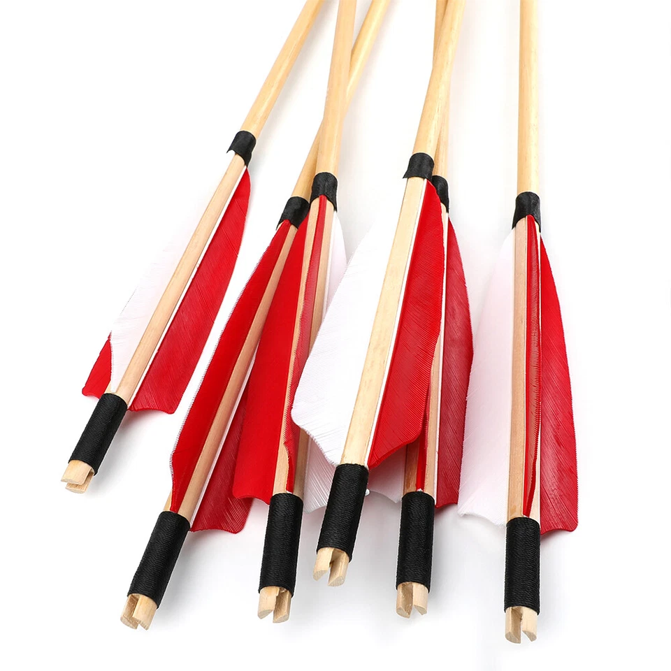 32" Archery Wooden Arrows 5" Feather Handmade Traditional Bow Longbow Hunting - Image 4 of 4