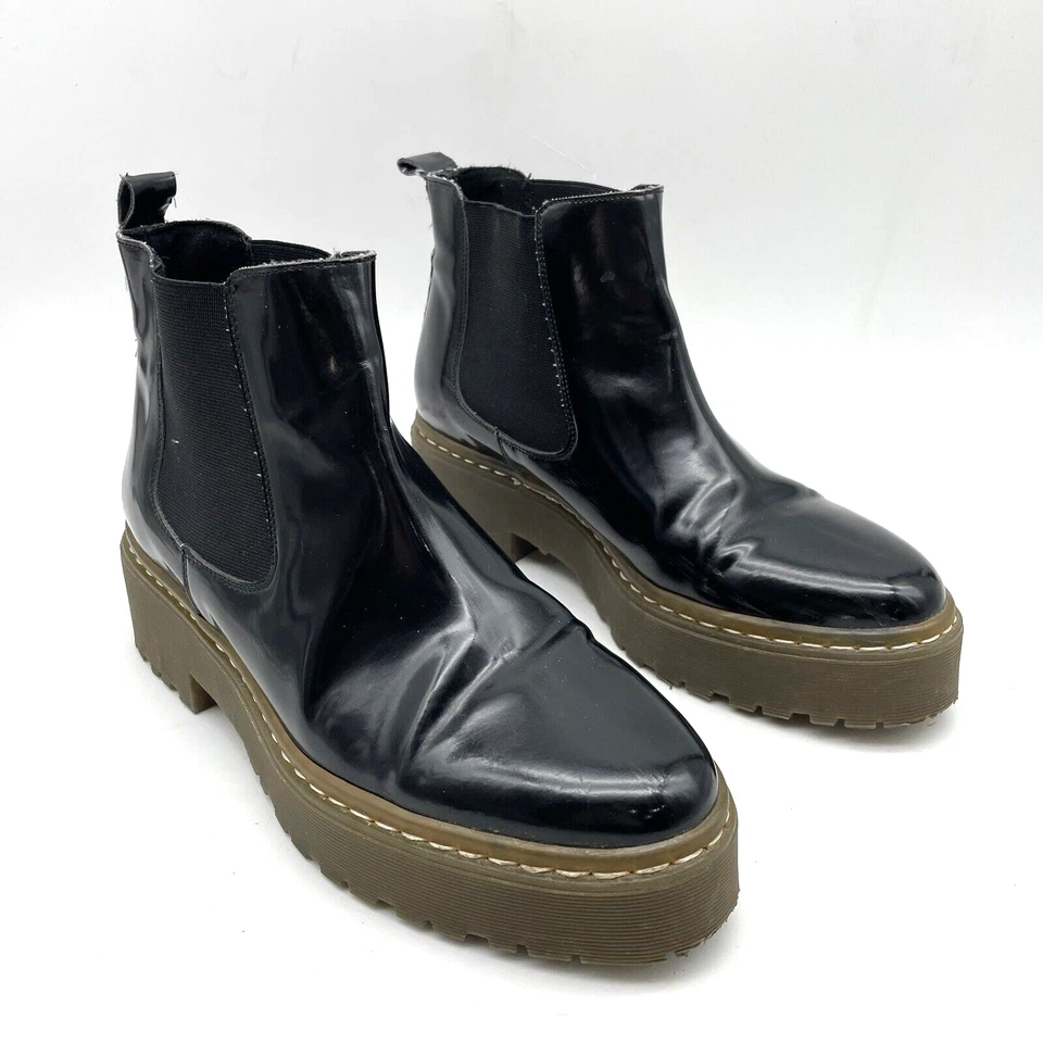 Botas Chelsea Topshop negras de charol sintético plataforma gruesa para mujer talla 7,5 Foto 4 de 4