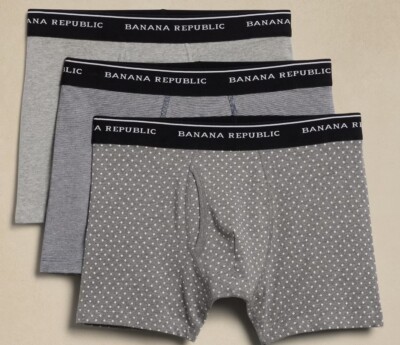 MENS SIZE LARGE 36-38 BANANA REPUBLIC BOXER BRIEFS PACK GRAY PRINT NWT 