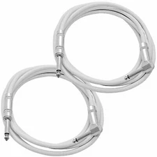 2 Pack of 10 Foot White 1/4 Inch TS Right Angle to Straight Guitar Cables 10'