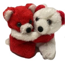 Plush Teddy Bears Pair Couple Hugging Red White 5  Vtg
