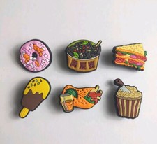 6 Rubber Shoe Charms Food Themed Taco Ramen Sandwich Donut Popcorn Popsicle