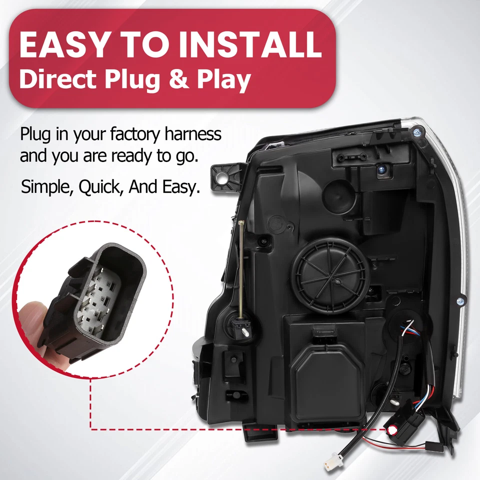 For Cadillac Escalade ESV 2007-2014 HID/Xenon Model LED DRL Projector Headlights - Image 4 of 4