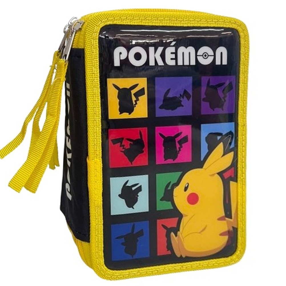 Pokemon Pikachu Estuche 3 Cierres Premium Completo 39 Accesorios, Negro