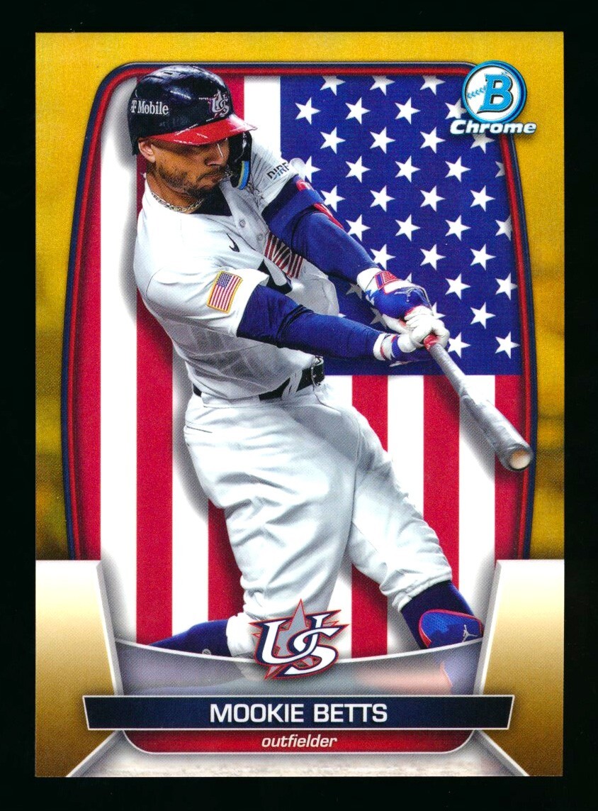 2023 BOWMAN CHROME WBC MOOKIE BETTS GOLD FLAGS REFRACTOR DODGERS USA SP #18/50!