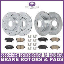 Front Rear Drilled Disc Rotors & Brake Pads Set For Kia Optima LX Hyundai Sonata