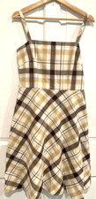 ANN TAYLOR - W sz 6  (small) Beige brown Cream PLAID cotton sleeveless Sundress