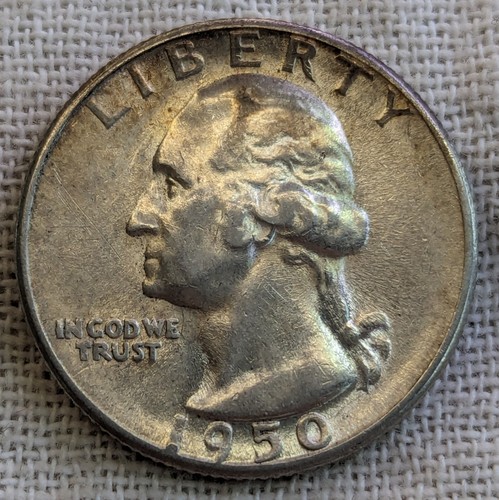 1950 S Washington Quarter AU+ : Beautifully Toned, SF Mint - .9 Fine Silver - Picture 3 of 4