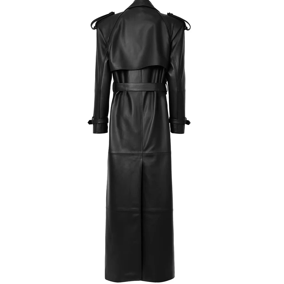 Real Leather Coat Long Black Trench Jacket Women Floor Length Size S M L XL 2XL - Image 2 of 4