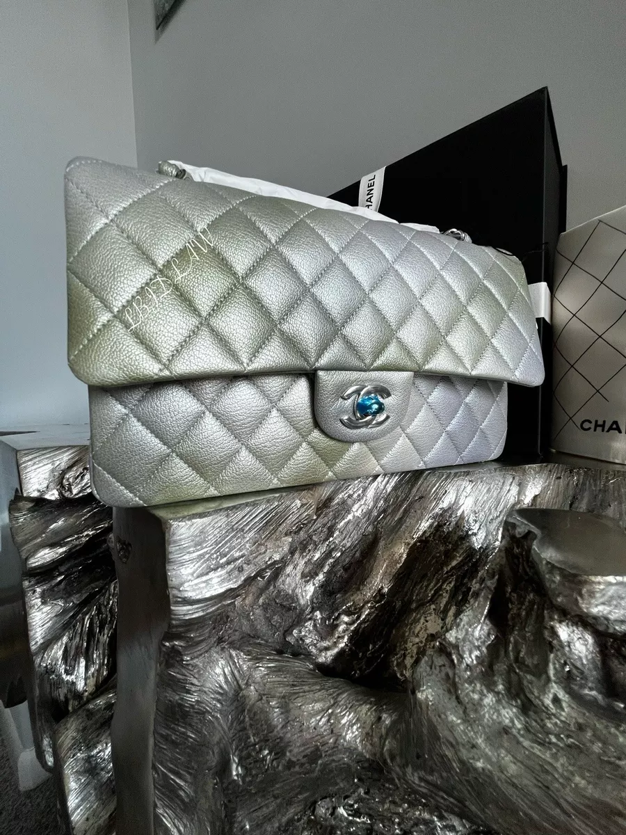 Chanel Grey Quilted Caviar Mini Rectangular Classic Flap Silver Hardware, 2017 (Like New), Womens Handbag