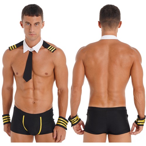 Men's Captain Uniform Halloween Cosplay Costume Set Sexy Boxer Briefs Underwear - Afbeelding 1 van 23