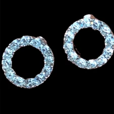 Sparkly Eternity Circle of Life CZ & Silver Tone Halo Studs, Bridal Earrings