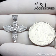 MEN WOMEN 925 STERLING SILVER ICY BLING CZ SMALL ANGEL WING CHARM PENDANT*SP106