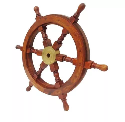 Volante náutico de madera barco decoración pirata madera latón pesca barco de pared - Imagen 6 de 8