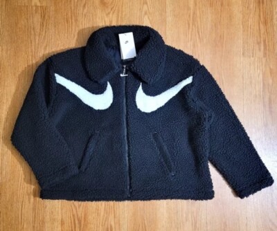 Nike Full Zip Sherpa Double Swoosh Jacket DV7013-010 Black