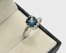 8 MM Cushion Cut Natural London Blue Topaz Gems 925 Sterling Silver Wedding Ring