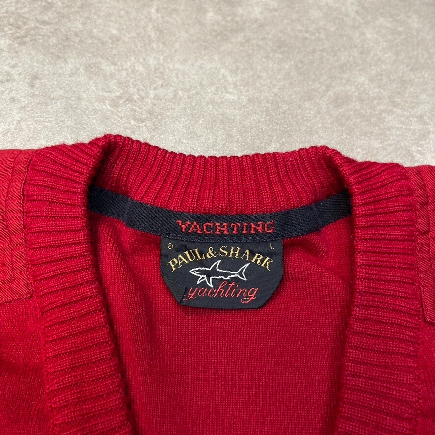 Paul & Shark Yachting Knit Sweatshirt Mens Large V-Neck Heavyweight Sweater Red image 9