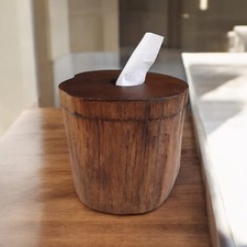 Teak Tree Trunk Tissue Box Dispenser Wooden Storage Solid Wood