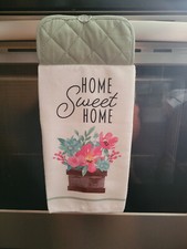 Hanging Kitchen Dish Towel w/ Pot Holder Top - Home Sweet Home Spring Flowers