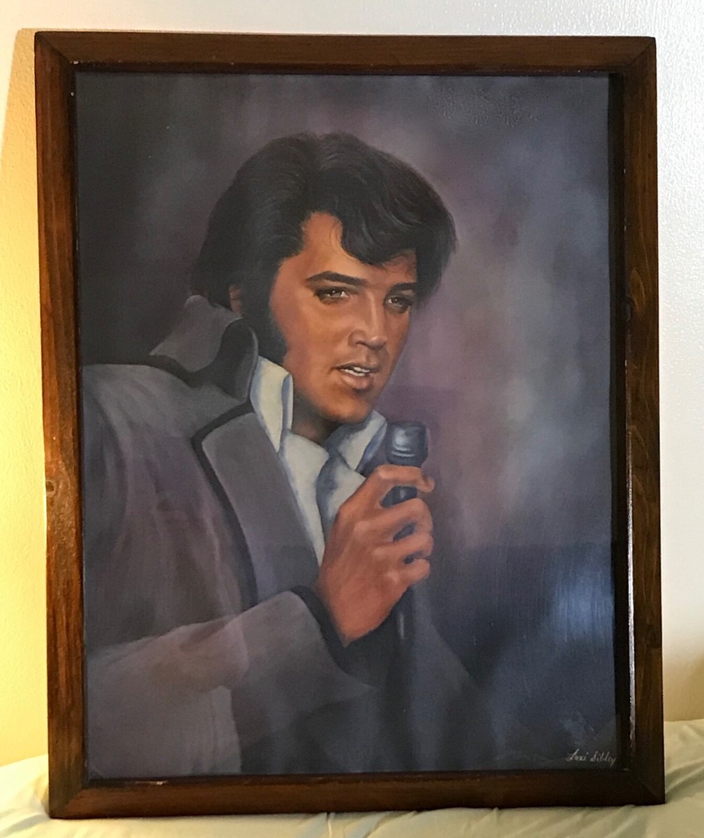 ELVIS PRESLEY ~ RARE FRAMED PORTRAIT PAINTING BY LOXI SIBLEY