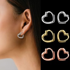 High-Quality Heart-Shaped Drop Huggie Hoop Earrings 925 Sterling Silver UK 13MM