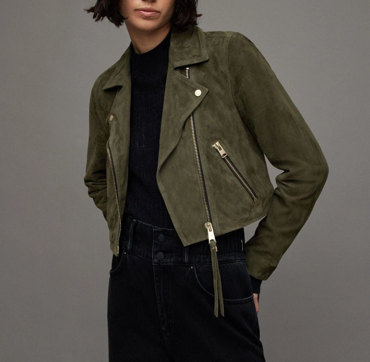 Green suedette biker jacket cheap