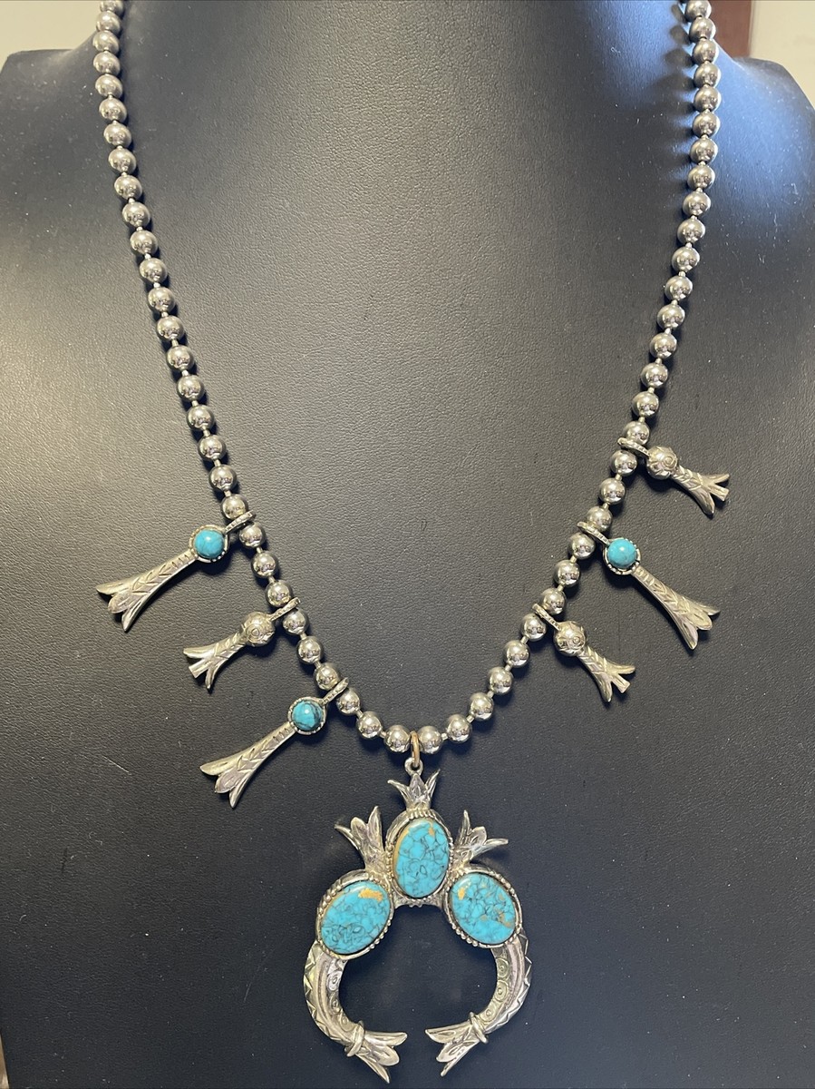 Vintage Silver Tone Squash Blossom Necklace with faux