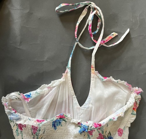 Love Shack Fancy, Halter Mini Dress, Size Large, White with Pink & Blue Flowers - 第 9/12 張圖片