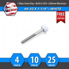  6-32 x 1-1/4" Thumb Screw Stainless Steel - White Round Knurled Knob - USA