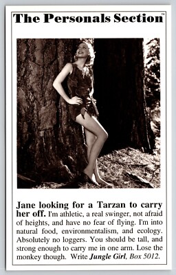 Postcard The Personals Section Box 5012 Jungle Girl Jane Looking for Tarzan