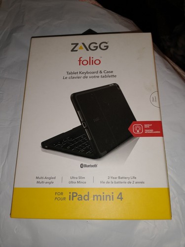 ZAGG Folio Case, Hinged with Backlit Bluetooth Keyboard for iPad Mini 4 - Black