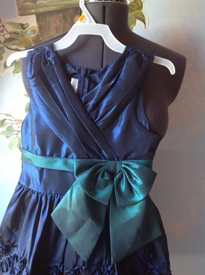 Bonnie Jean Girls Dress Girls Size 10 Navy & Green Waist Bow Sleeveless  - Image 3 of 4