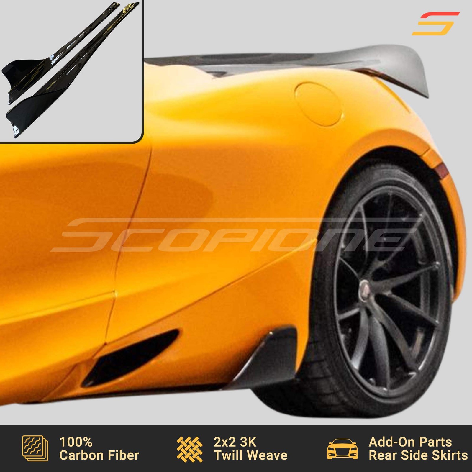 Scopione Carbon Add-On Widened Rear Side Skirts Splitters for McLaren 720S 750S