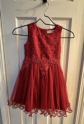 Knit Works Girls' Red Lace Overlay Dress Size 5