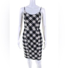 Black Halo Sexy‎ Black & White Plaid Dress Spaghetti Strap Sheath Dress Classic
