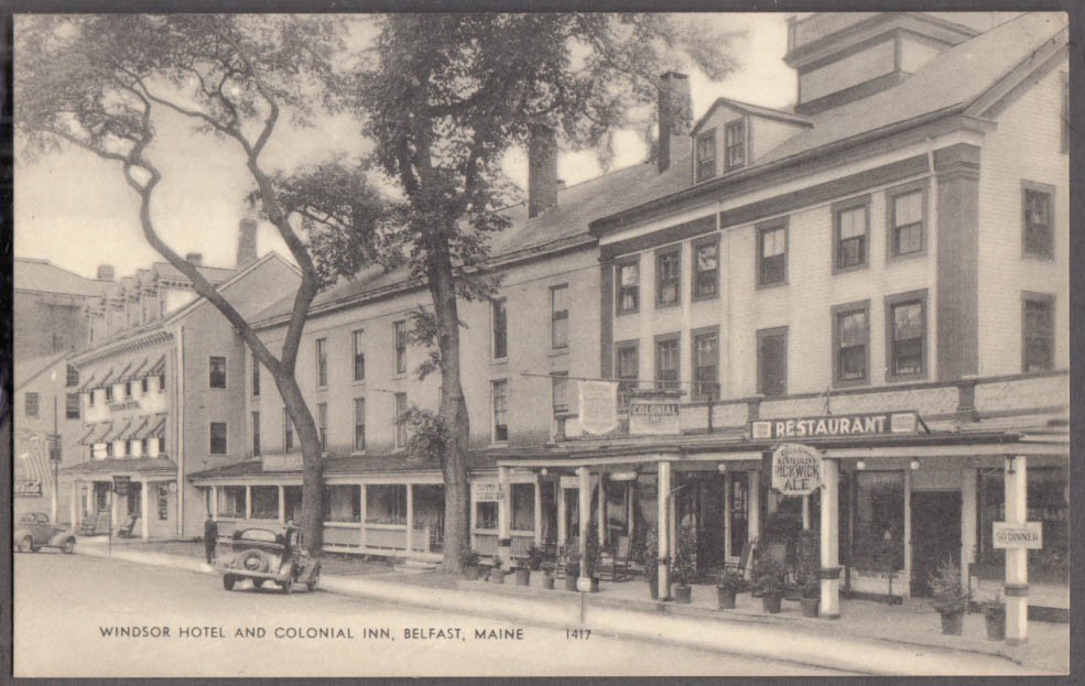 Windsor Hotel & Colonial Inn at Belfast ME postcard 1930s Pickwick Ale