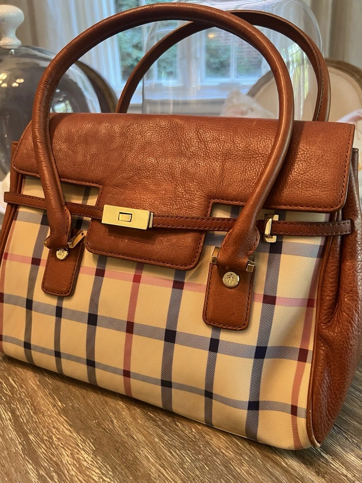 Bolsa satchel Gossip Girl Blair Waldorf Brooks Brothers vermelha azul marinho xadrez - Imagem 3 de 4