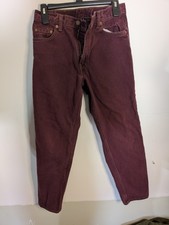 Vintage 90s Levi’s 550 Jeans Made in USA Burgundy Maroon Relaxed Tapered 30x30