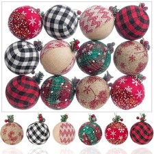 12 Pieces Buffalo Plaid Christmas Ornaments Set - Shatterproof Rustic Farmhou...