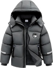 Gihuo Boys Fleece Lined Puffer Jacket Size 7-8 Years Winter Hooded Dark Grey