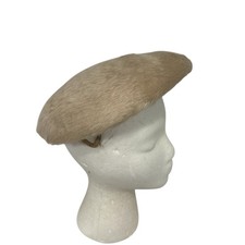 Vintage 60s Mod Faux Fur Velour Cream Ivory Tam Hat Beret OS