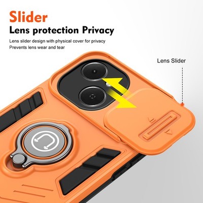For Tecno Spark 40C 4G, Hybrid Armor Camera Slide Cover Ring Stand Magnetic Case