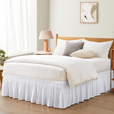White Adjustable Bed Skirt for Full & Queen Size Bed - with 18 Inch Tailored Dro