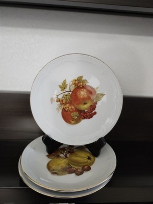 Vintage KAHLA Porcelain Set Of 3 Fruit Pattern Salad Plate GDR Germany 7.5''
