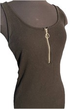 Lot of 2 Bodycon Dresses M Black Ribbed Zip & Olive Racerback Stretch