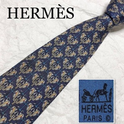 HERMES Tie anchor fish like decoration all over pattern 100 silk made in France