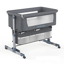 BELLABABY BABY BASSINET, BEDSIDE SLEEPER, BEDSIDE CRIB WITH STORAGE - DARK GRAY
