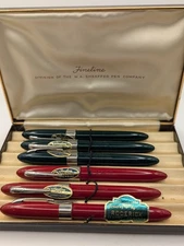 Sheaffer Fineline 4 Fountain Pens 2 Ballpoints in Green and Red Appears Unused