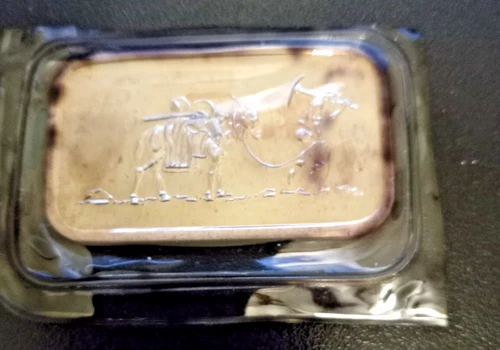 one VINTAGE 1oz 0.999 Prospector & Donkey Silver Bullion Bar by SILVERTOWNE