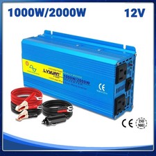 1000W 2000W Pure Sine Wave Power Inverter 12V to 110V Converter 2USB 2AC Camping